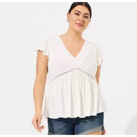 Torrid Knit V-Neck Lace Inset Babydoll Top - Women's Size‎ 3 - Picture 1 of 5